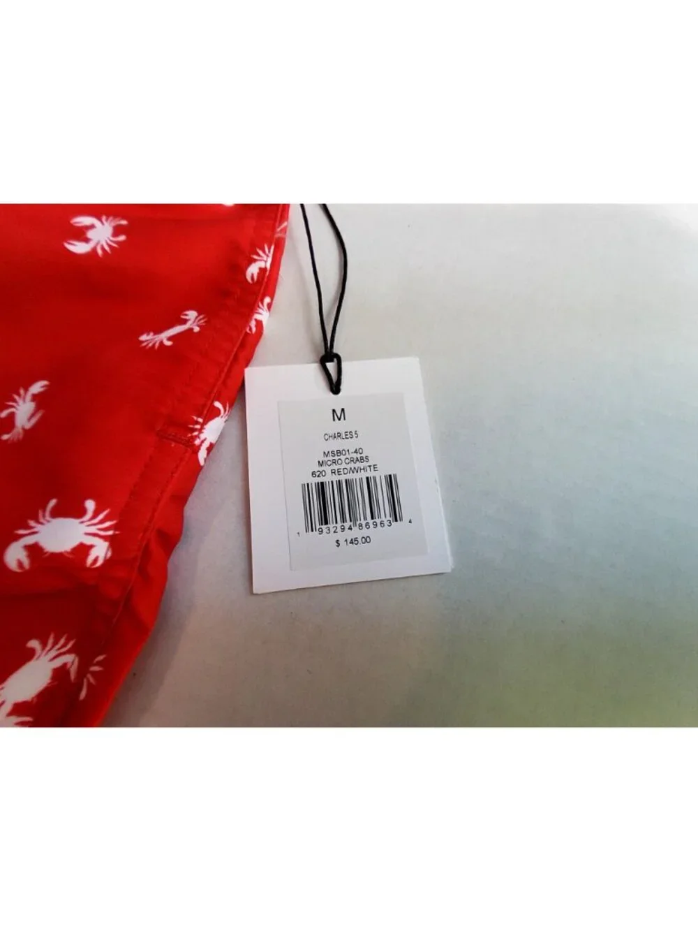 Onia Red Crab Print Mens Swim Trunks M Mesh Lining Elastic Waistband Lightweight
